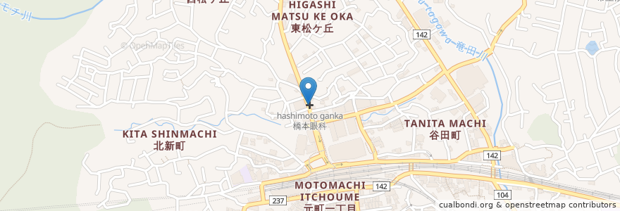 Mapa de ubicacion de 橋本眼科 en Japan, Präfektur Nara, 生駒市.