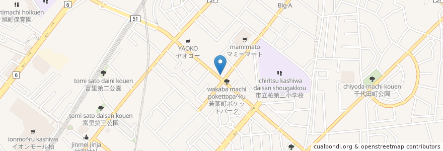 Mapa de ubicacion de 大山医院 en 日本, 千葉県, 柏市.