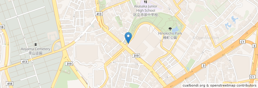 Mapa de ubicacion de 赤坂九丁目前派出所 en Japão, Tóquio, 港区.