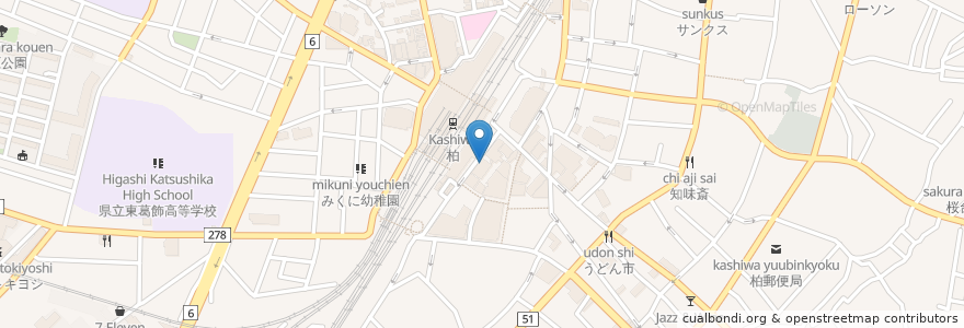 Mapa de ubicacion de 三菱東京UFJ銀行柏支店 en Japon, Préfecture De Chiba, 柏市.
