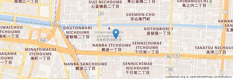 Mapa de ubicacion de 割烹かわせ en Japon, Préfecture D'Osaka, 大阪市, 中央区.
