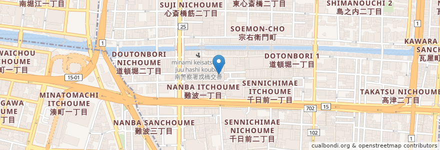 Mapa de ubicacion de 割烹錦水 en 日本, 大阪府, 大阪市, 中央区.
