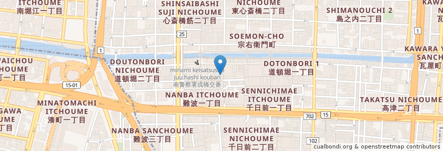 Mapa de ubicacion de たこ政 en Japan, Osaka Prefecture, Osaka, Chuo.