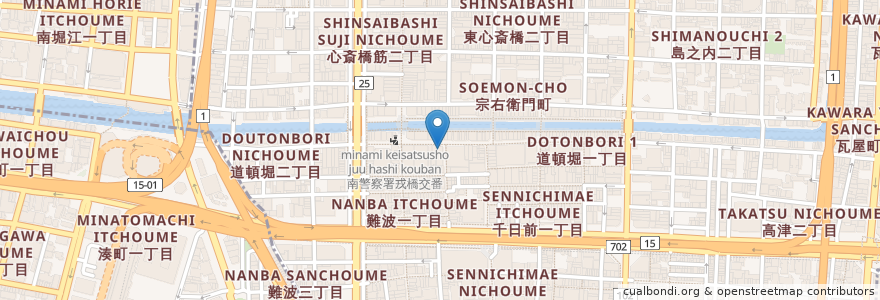 Mapa de ubicacion de 薩摩っ子 en 日本, 大阪府, 大阪市, 中央区.