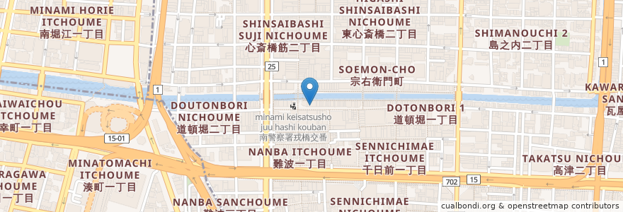 Mapa de ubicacion de 珈琲の青山 en Japan, Präfektur Osaka, 大阪市, 中央区.