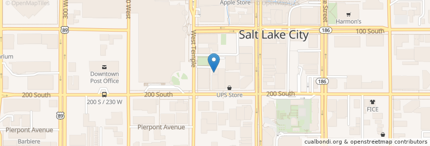 Mapa de ubicacion de Blue Iguana en Amerika Syarikat, Utah, Salt Lake County, Salt Lake City.