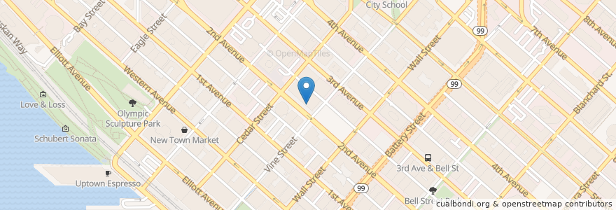Mapa de ubicacion de Belltown Home Office en アメリカ合衆国, ワシントン州, King County, Seattle.