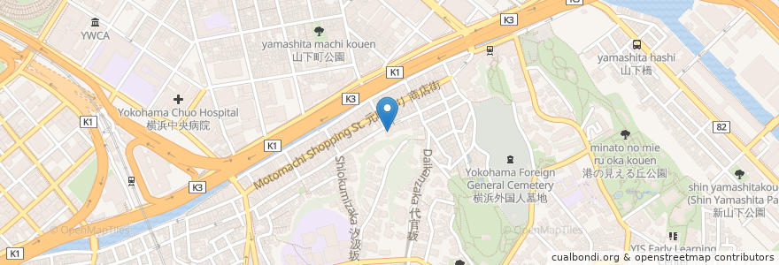 Mapa de ubicacion de 霧笛楼 en Япония, Канагава, Йокогама, Нака.