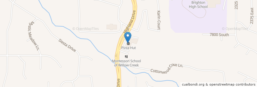 Mapa de ubicacion de Pizza Hut en 미국, 유타 주, Salt Lake County, Cottonwood Heights.