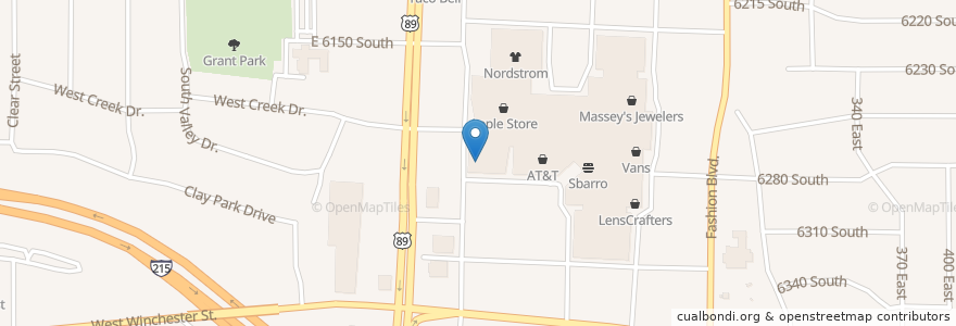 Mapa de ubicacion de The Cheesecake Factory en アメリカ合衆国, ユタ州, Salt Lake County, Murray.