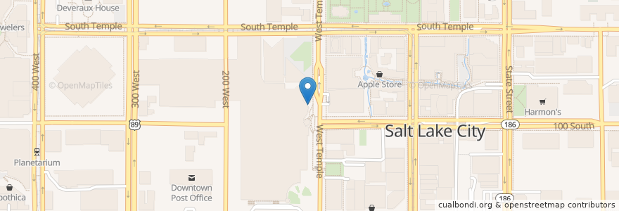 Mapa de ubicacion de 90 S West Temple en Amerika Birleşik Devletleri, Utah, Salt Lake County, Salt Lake City.