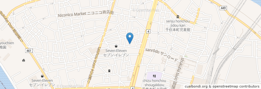 Mapa de ubicacion de 大黒湯 en Japão, Tóquio, 足立区.