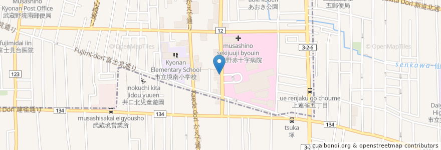Mapa de ubicacion de むさし野中央薬局 en Jepun, 東京都, 三鷹市.