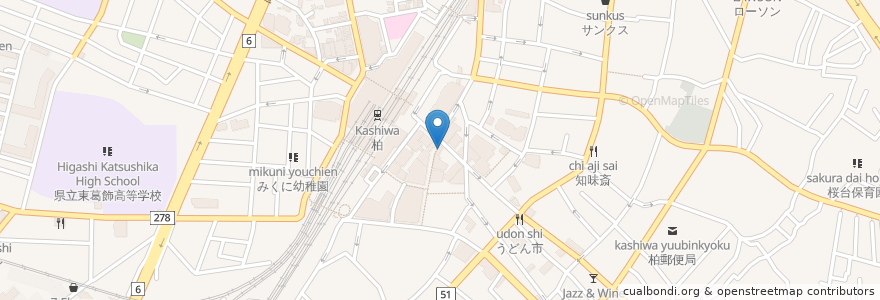 Mapa de ubicacion de 新生銀行 en 日本, 千葉県, 柏市.
