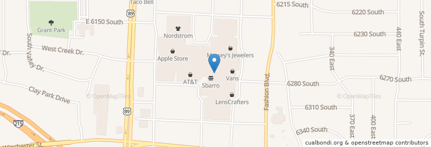Mapa de ubicacion de Sbarro en アメリカ合衆国, ユタ州, Salt Lake County, Murray.