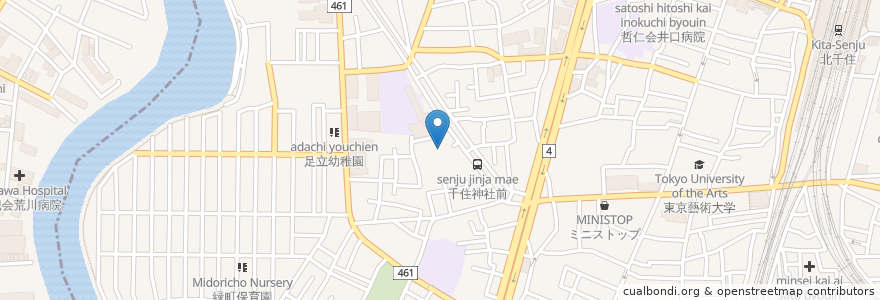 Mapa de ubicacion de 稲荷大明神 en 日本, 東京都, 足立区.