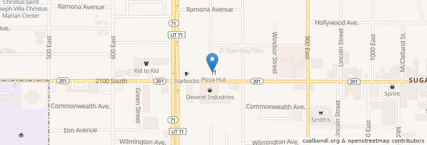 Mapa de ubicacion de Pizza Hut en Stati Uniti D'America, Utah, Salt Lake County, Salt Lake City.