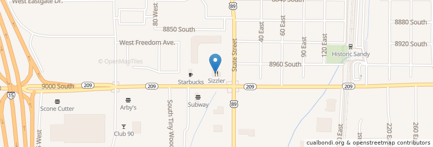 Mapa de ubicacion de Sizzler en ایالات متحده آمریکا, یوتا, Salt Lake County, Sandy.