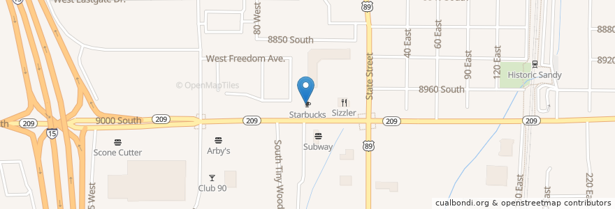 Mapa de ubicacion de Starbucks en Amerika Syarikat, Utah, Salt Lake County, Sandy.