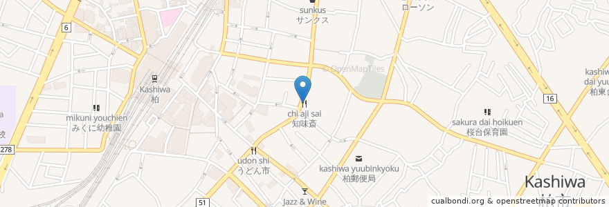 Mapa de ubicacion de 知味斎 en 日本, 千葉県, 柏市.