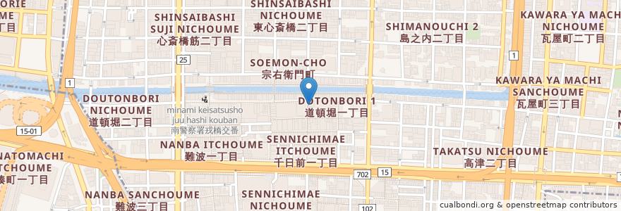Mapa de ubicacion de 吉野家 en Japan, 大阪府, Osaka, 中央区.