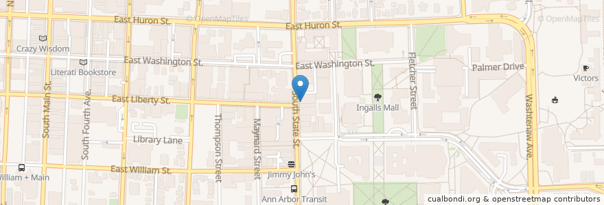 Mapa de ubicacion de State Theater en アメリカ合衆国, ミシガン州, Washtenaw County, Ann Arbor.