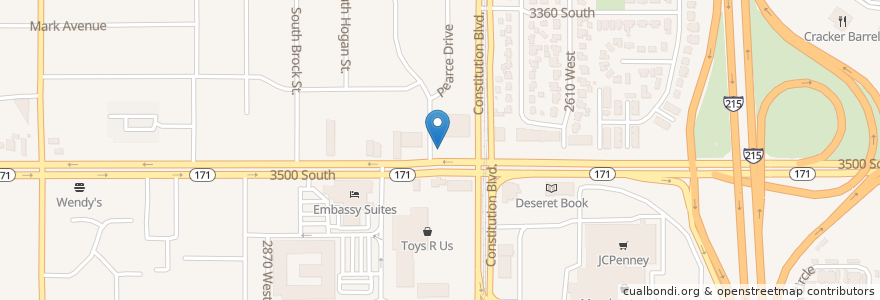 Mapa de ubicacion de Pizza Hut en Amerika Syarikat, Utah, Salt Lake County, West Valley City.