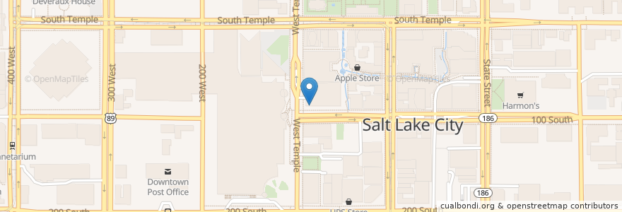 Mapa de ubicacion de Starbucks en الولايات المتّحدة الأمريكيّة, يوتا, Salt Lake County, Salt Lake City.