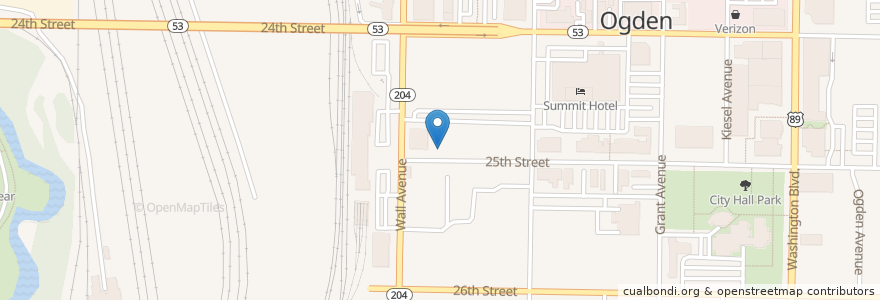 Mapa de ubicacion de Two Bit Street Cafe en Соединённые Штаты Америки, Юта, Weber County, Ogden.