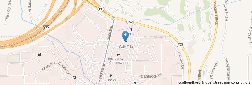 Mapa de ubicacion de Cafe Trio en États-Unis D'Amérique, Utah, Salt Lake County, Holladay, Cottonwood Heights.