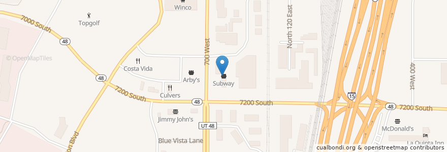 Mapa de ubicacion de Subway en 미국, 유타 주, Salt Lake County, Midvale.