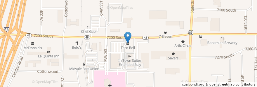 Mapa de ubicacion de Taco Bell en الولايات المتّحدة الأمريكيّة, يوتا, Salt Lake County, Midvale.