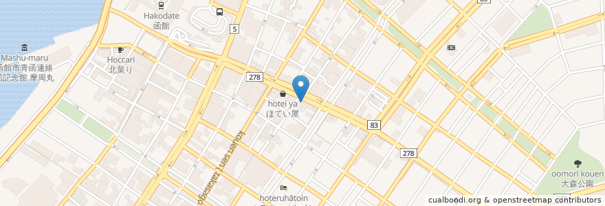Mapa de ubicacion de 渡島信用金庫 函館支店 en 日本, 北海道, 渡島総合振興局, 函館市.