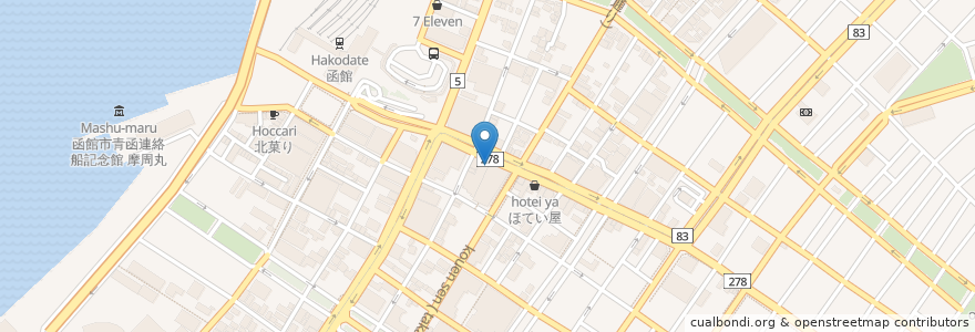 Mapa de ubicacion de 北陸銀行 函館支店 en Japonya, 北海道, 渡島総合振興局, 函館市.