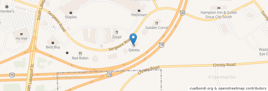 Mapa de ubicacion de Qdoba en ایالات متحده آمریکا, آیووا, Woodbury County, Sioux City.