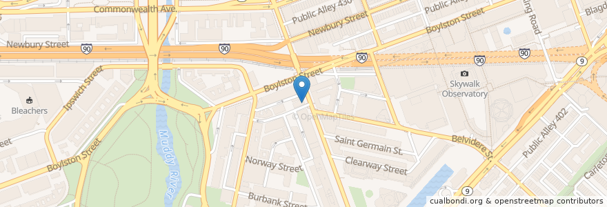 Mapa de ubicacion de Starbucks en 미국, 매사추세츠, Suffolk County, Boston.
