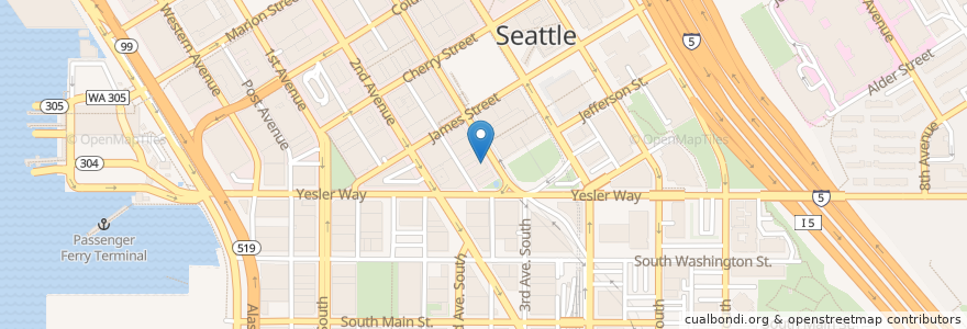 Mapa de ubicacion de Flame Catering Cafe en Estados Unidos De América, Washington, King County, Seattle.