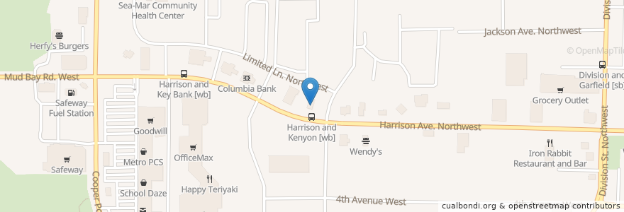 Mapa de ubicacion de Pizza Hut en Estados Unidos Da América, Washington, Thurston County, Olympia.