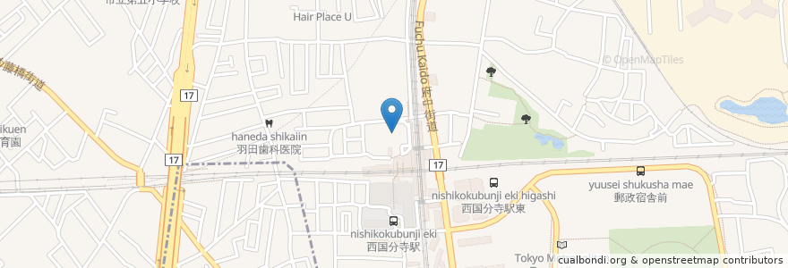 Mapa de ubicacion de 西国分寺駅北口 自転車駐車場 en Jepun, 東京都, 国分寺市.