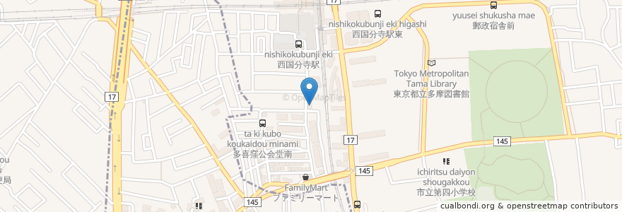 Mapa de ubicacion de 多摩信用金庫 en 日本, 東京都, 国分寺市, 府中市.