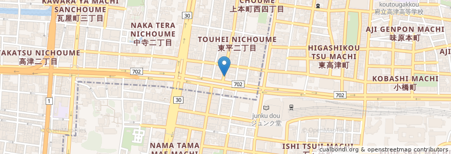 Mapa de ubicacion de 上六食堂 en Япония, Осака, 大阪市, 天王寺区, 中央区.