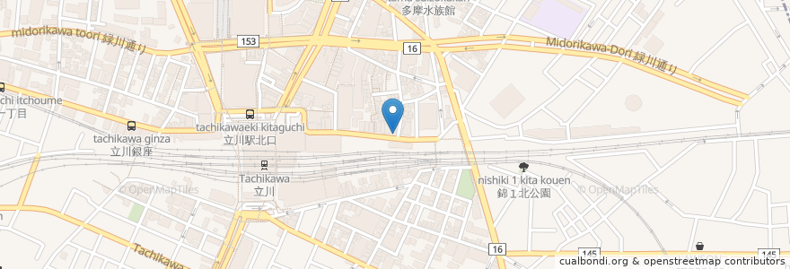 Mapa de ubicacion de 中国ラーメン 揚州商人 en Япония, Токио, Татикава.