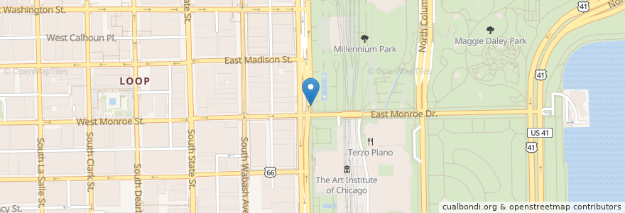 Mapa de ubicacion de Millennium Park en アメリカ合衆国, イリノイ州, シカゴ.