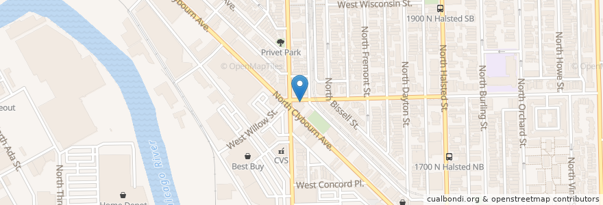 Mapa de ubicacion de Sheffield Ave & Willow St en Estados Unidos Da América, Illinois, Chicago.
