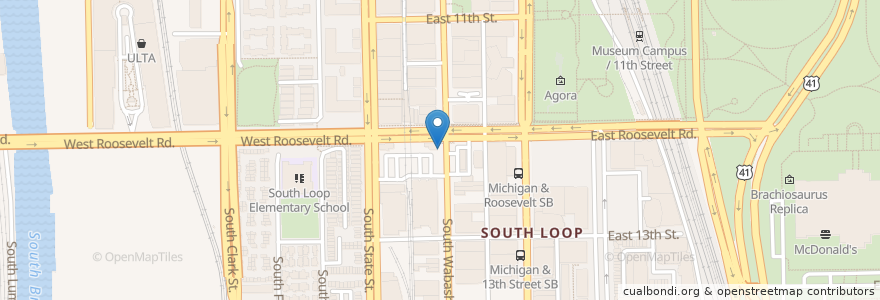 Mapa de ubicacion de Wabash Ave & Roosevelt Rd en Estados Unidos Da América, Illinois, Chicago.
