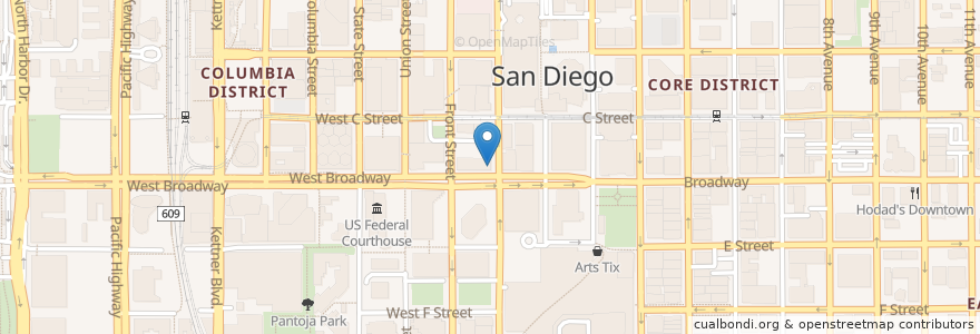 Mapa de ubicacion de Tender Greens en 미국, 캘리포니아주, San Diego County, San Diego.
