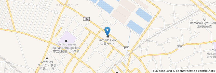 Mapa de ubicacion de 山田うどん (Yamada-Udon) en 日本, 埼玉県, 朝霞市.