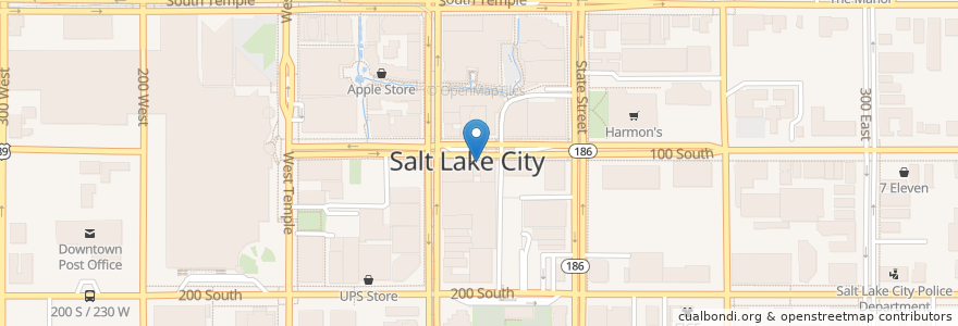 Mapa de ubicacion de O'Shucks Bar and Grill en Amerika Birleşik Devletleri, Utah, Salt Lake County, Salt Lake City.