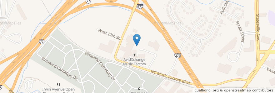 Mapa de ubicacion de Uptown Amphitheatre en Estados Unidos Da América, Carolina Do Norte, Mecklenburg County, Charlotte.