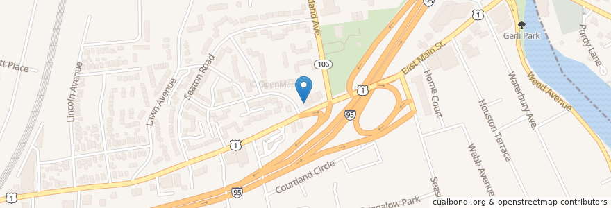 Mapa de ubicacion de Stamford Pizza en 美利坚合众国/美利堅合眾國, 康涅狄格州 / 康乃狄克州, Fairfield County, Stamford.